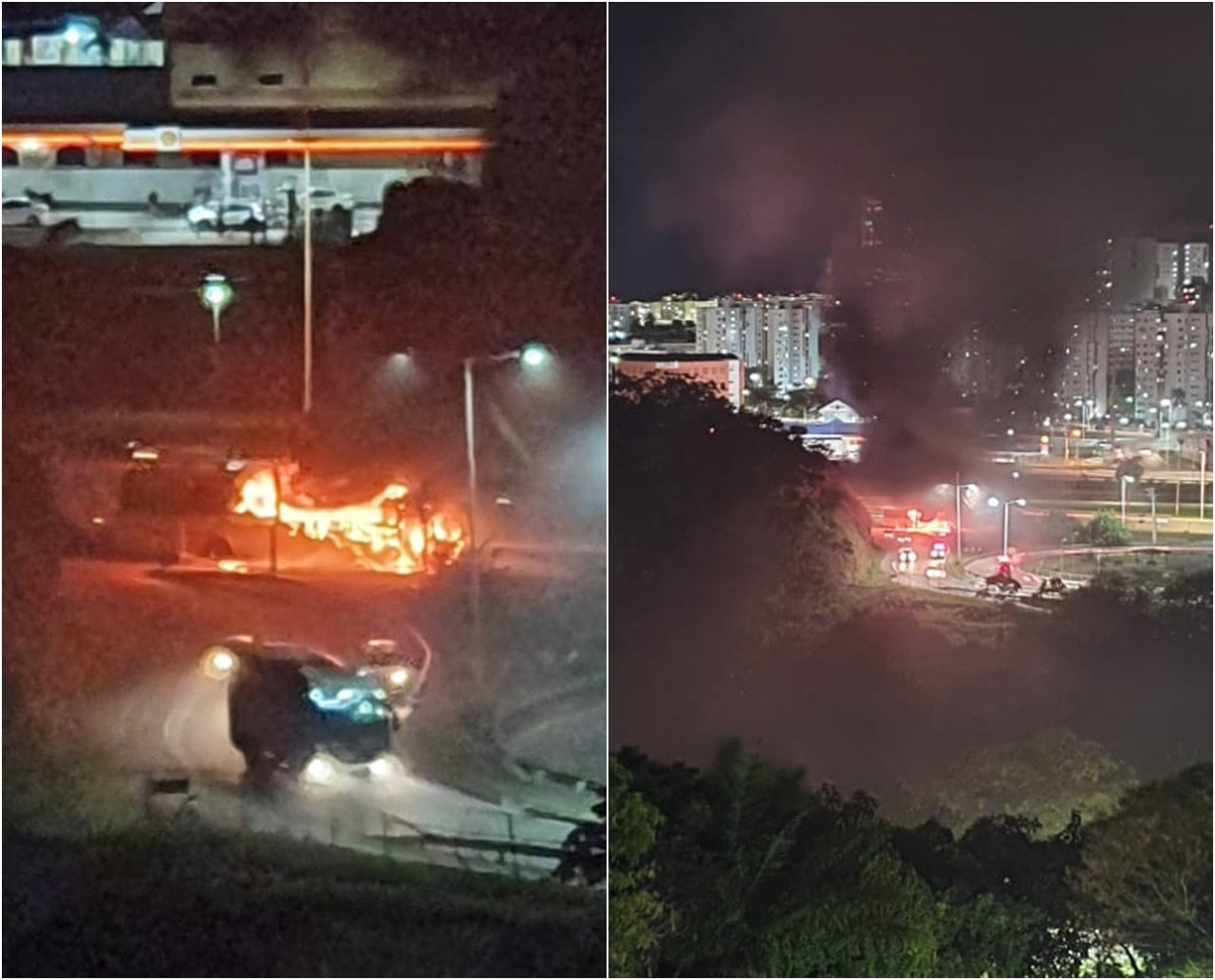 AGORA: ônibus pega fogo na Avenida Paralela; causa do incêndio ainda é desconhecida