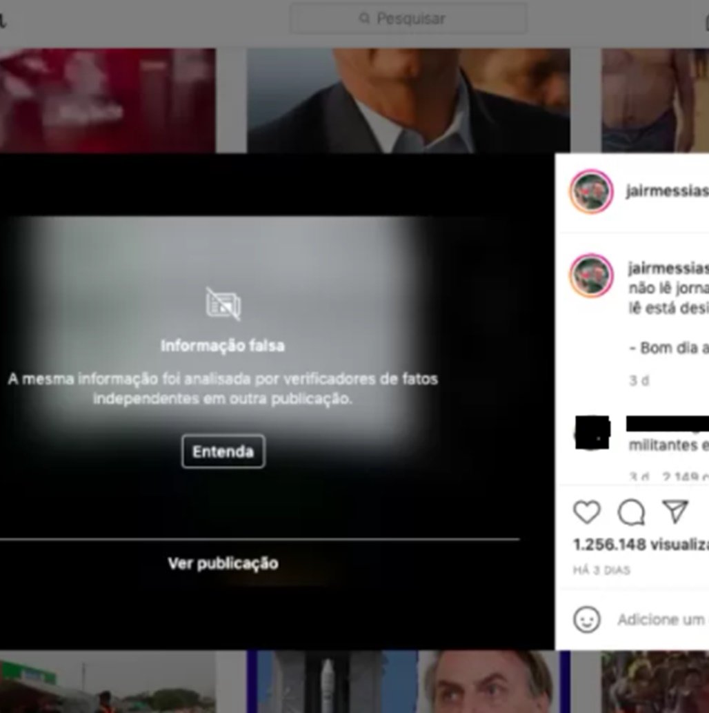 Facebook e Instagram colocam aviso de informação falsa em post de Bolsonaro