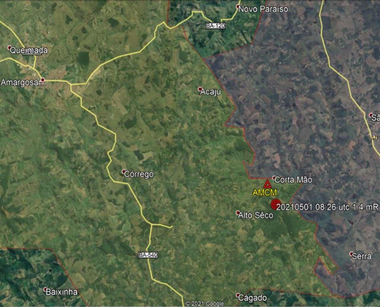 Tremor de terra é registrado em Amargosa e é sentido pela população, diz laboratório 