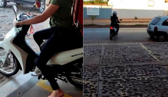 Nos primeiros metros com moto nova, mulher sofre grave acidente, que é flagrado em vídeo por vendedor; "meu Deus"