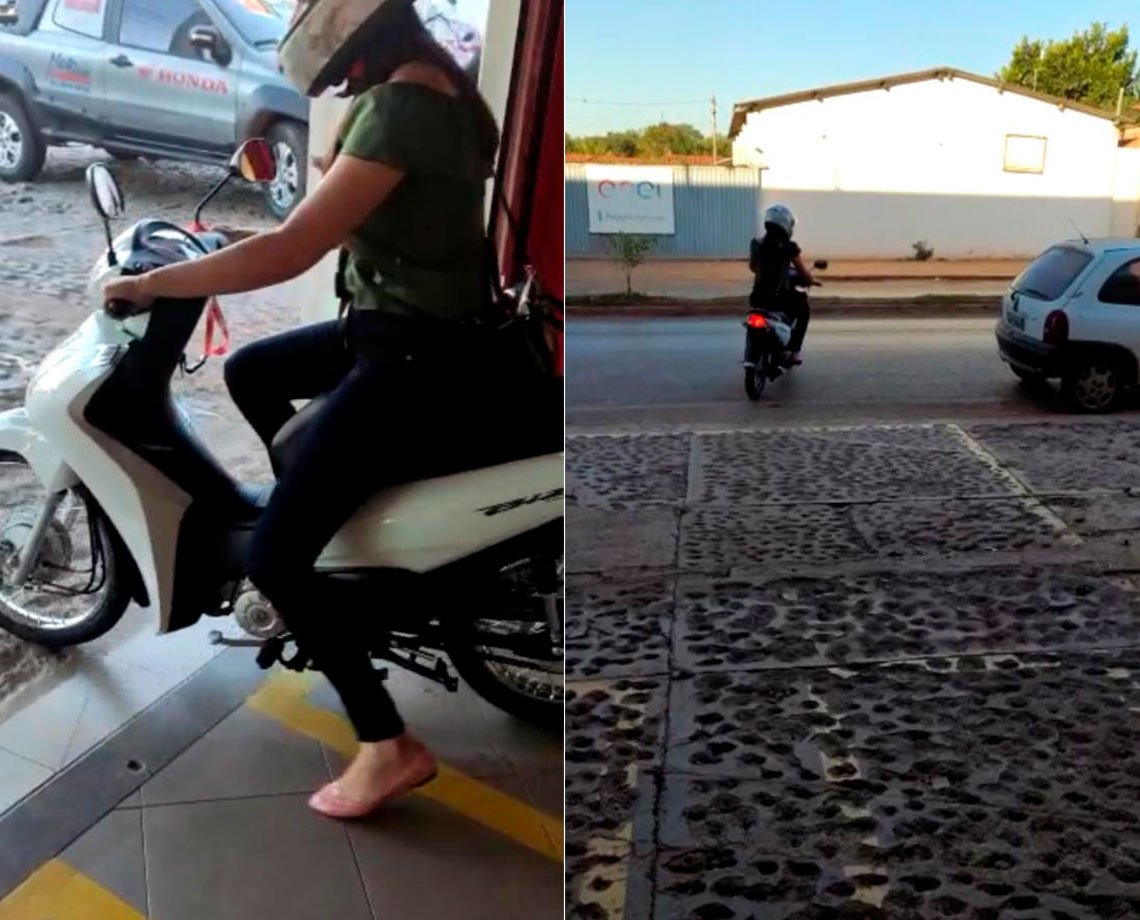 Nos primeiros metros com moto nova, mulher sofre grave acidente, que é flagrado em vídeo por vendedor; "meu Deus"