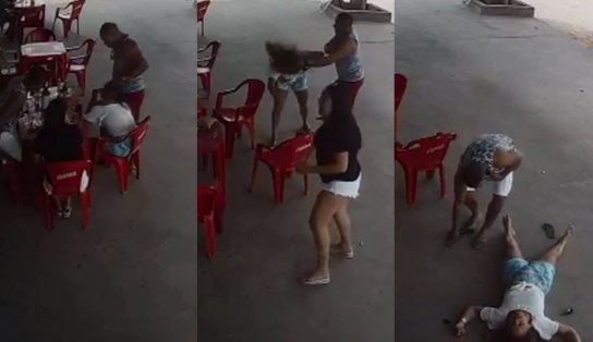 Imagens fortes: câmera de restaurante flagra homem dando soco em ex-companheira