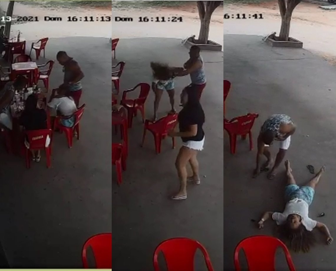 Imagens fortes: câmera de restaurante flagra homem dando em soco em ex-companheira
