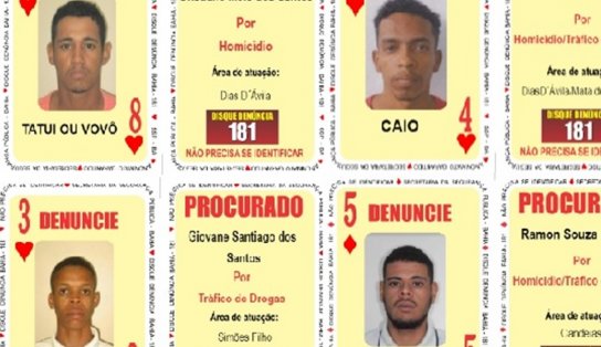 Carta nova no baralho: suspeitos de homicídio e tráfico de drogas entram na lista dos mais procurados da Bahia