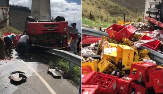 VÍDEO: caminhão carregado de cervejas tomba e deixa ao menos quatro feridos em Vitória da Conquista