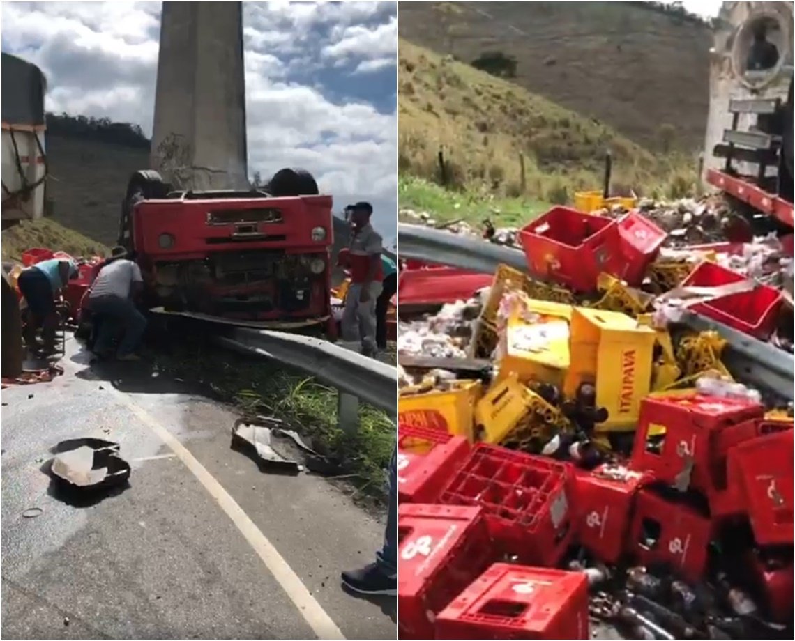 VÍDEO: caminhão carregado de cervejas tomba e deixa ao menos quatro feridos em Vitória da Conquista