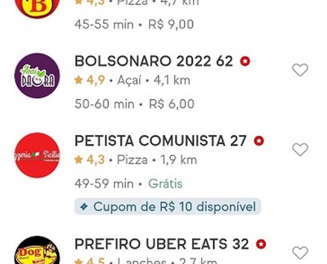 Restaurantes surgem no iFood com nomes alterados: 'Pizzaria: Lula Ladrão', 'Sorveteria: Bolsonaro 2022' ; entenda polêmica