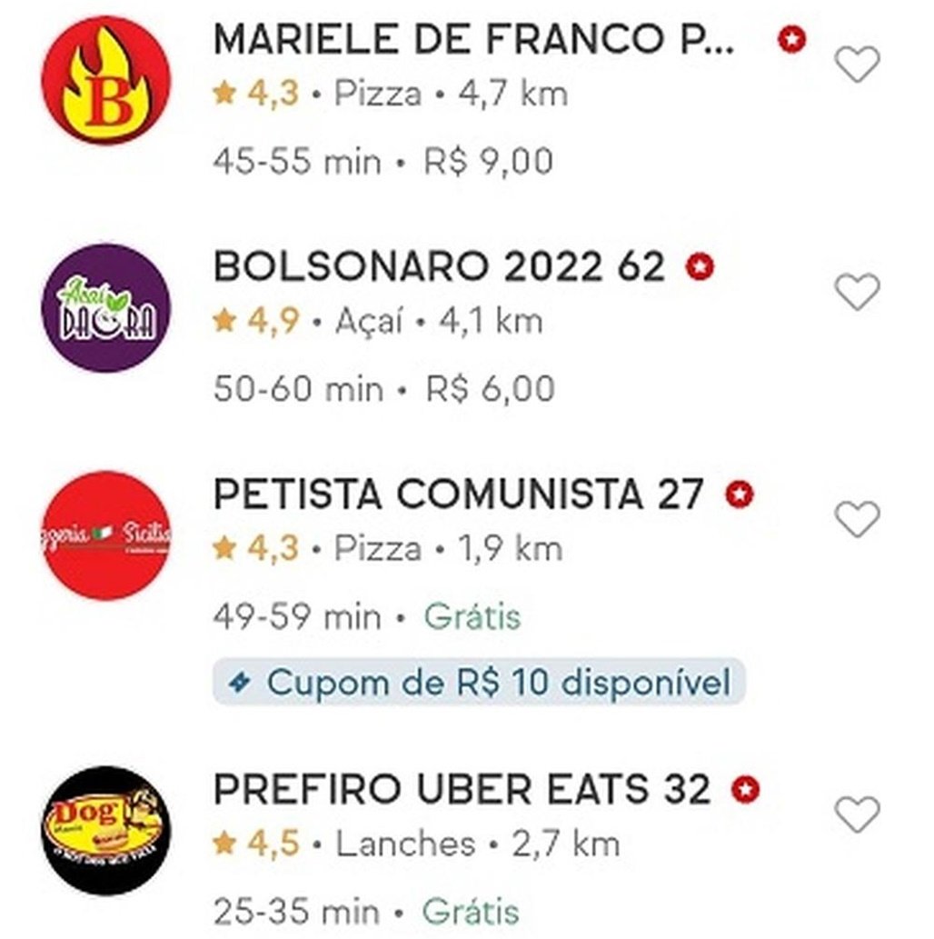 Restaurantes surgem no iFood com nomes alterados: 'Pizzaria: Lula Ladrão', 'Sorveteria: Bolsonaro 2022' ; entenda polêmica