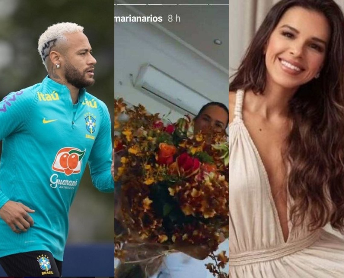 Neymar e Mariana Rios trocaram beijos em bar e atriz acordou com buquê de jogador, diz site