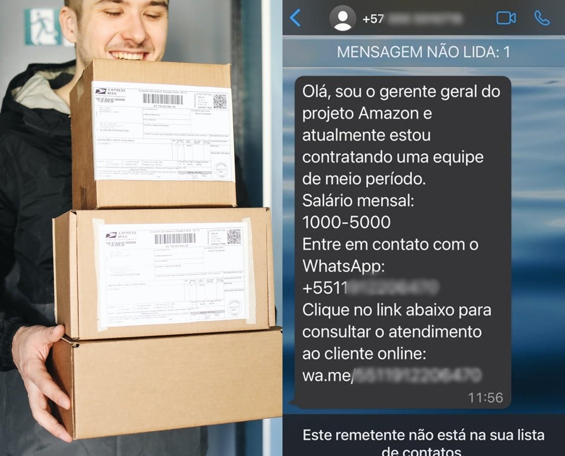 Recebeu mensagem no WhatsApp oferecendo emprego na Amazon, com salário de até R$ 5 mil? Cuidado, é golpe!