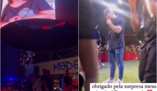 Murilo Huff volta aos palcos e chora com homenagem de mãe e irmão de Marília Mendonça; veja vídeo