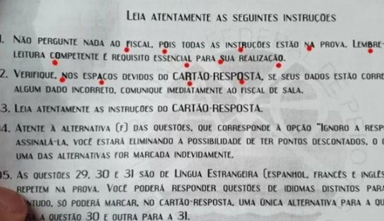 Mensagem subliminar? Vestibular de federal tinha caracteres em negrito formando "fora Bolsonaro" na primeira página