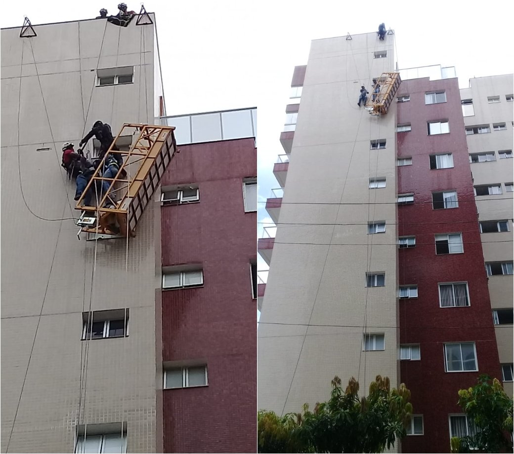 Susto! Trabalhadores quase caem de prédio após cabo de plataforma romper a 35 metros de altura; assista