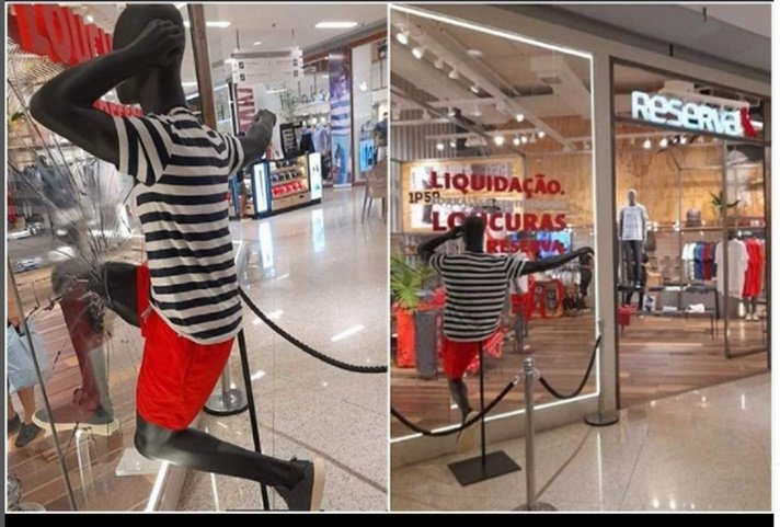 Após repercussão negativa, marca de roupas retira manequim preto quebrando loja em shopping de Salvador