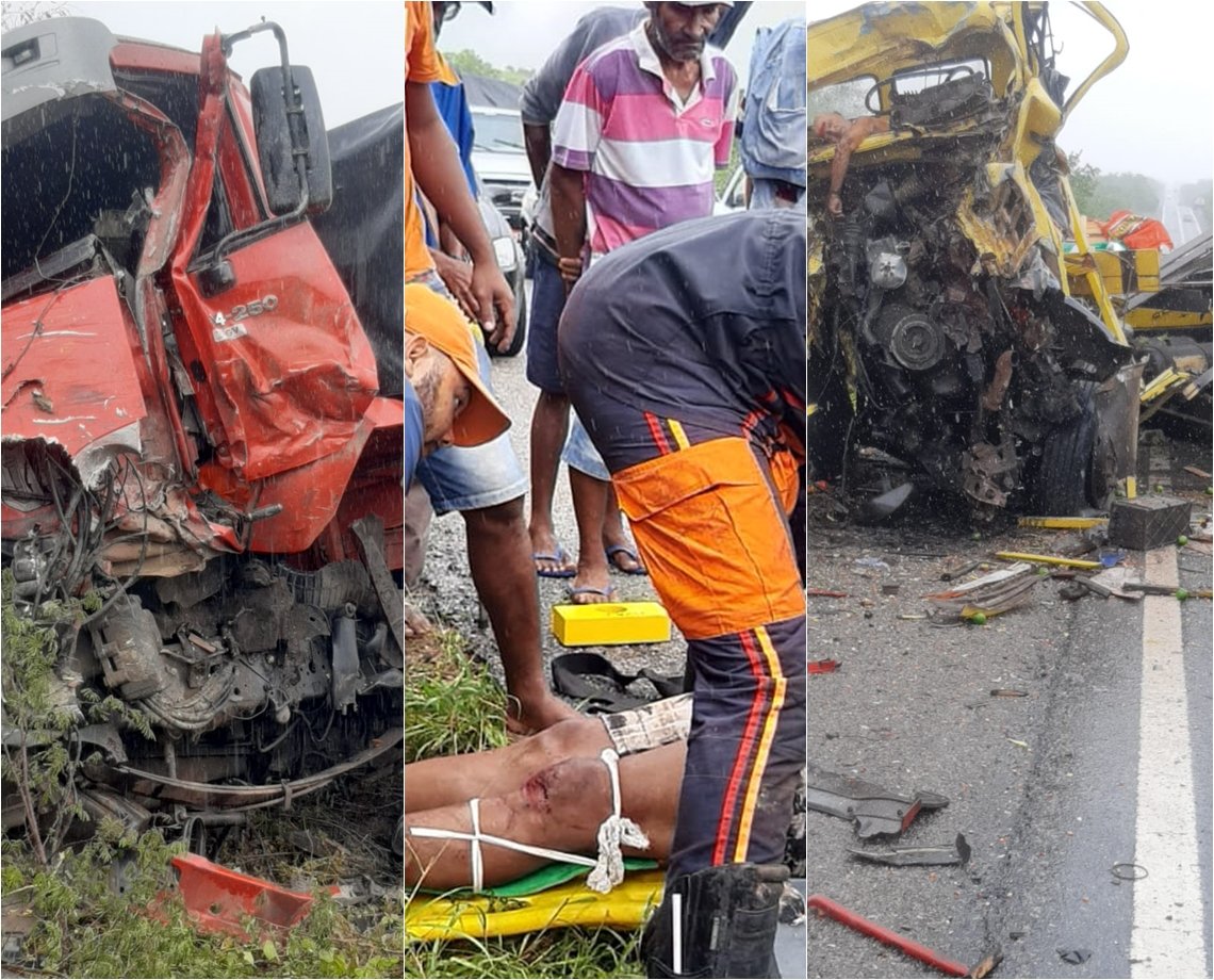 Idoso morre em acidente envolvendo caminhões na BR 324; pelo menos outras sete pessoas se feriram