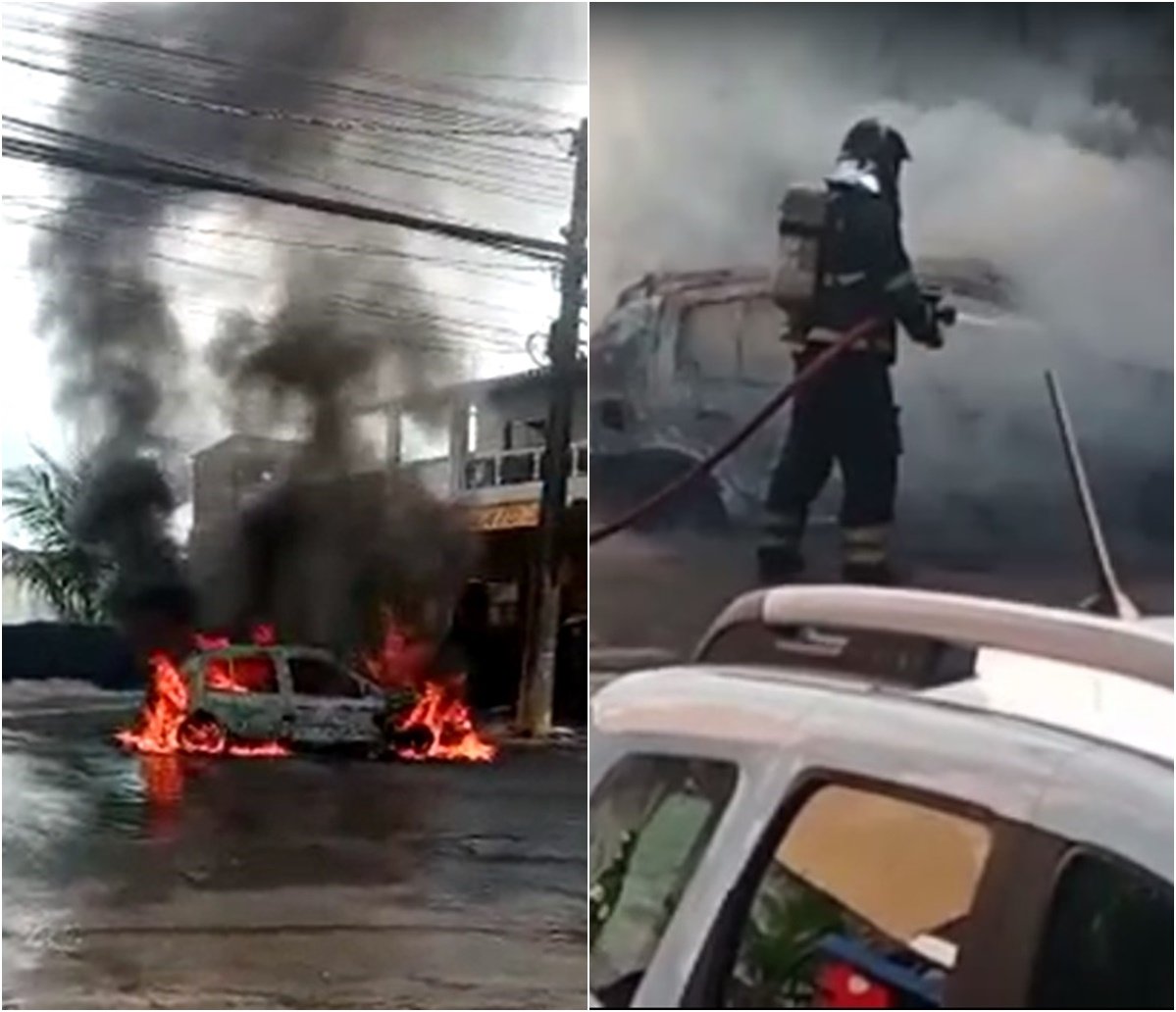 Veículo em chamas assusta moradores do Marback, em Salvador; incêndio foi controlado pelo Corpo de Bombeiros 