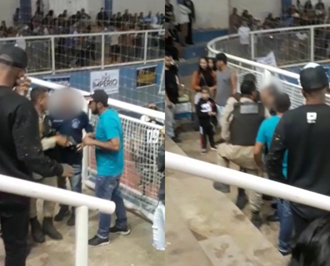 Policial Civil é flagrado bêbado apontando arma para pessoas durante evento em ginásio de esportes na Bahia