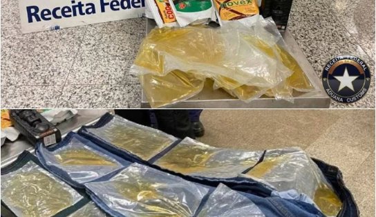 Carga de cocaína na forma líquida é apreendida em aeroporto brasileiro; sacos estavam colados em calça