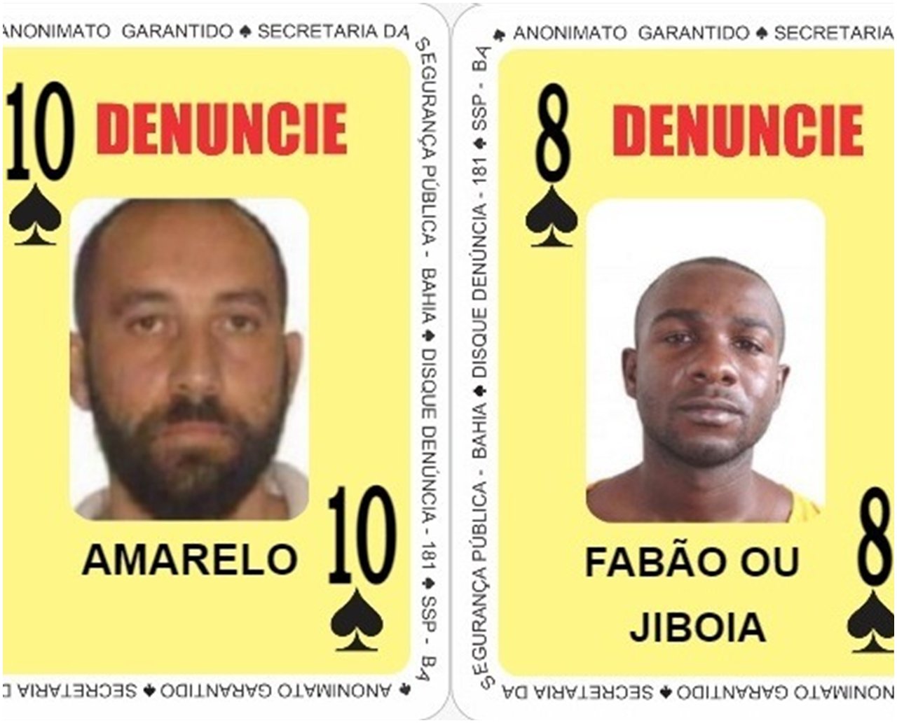 Traficantes "Amarelo" e "Jibóia" são os novos integrantes do Baralho do Crime da SSP-BA; confira 