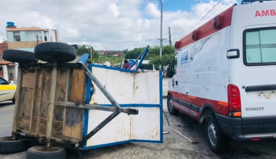 VÍDEO: reboque que transportava dois cavalos se desprende de veículo e animais caem na rua, no interior da Bahia