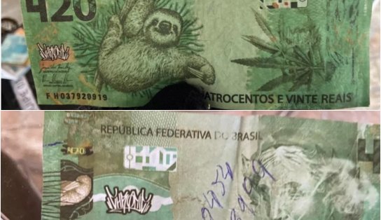 Notas de R$ 420 são apreendidas pela PF; cédulas têm bicho-preguiça e folha de maconha na estampa