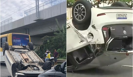 Homem capota carro na BR-324, em Salvador, e é salvo por amigo que dirigia logo atrás 