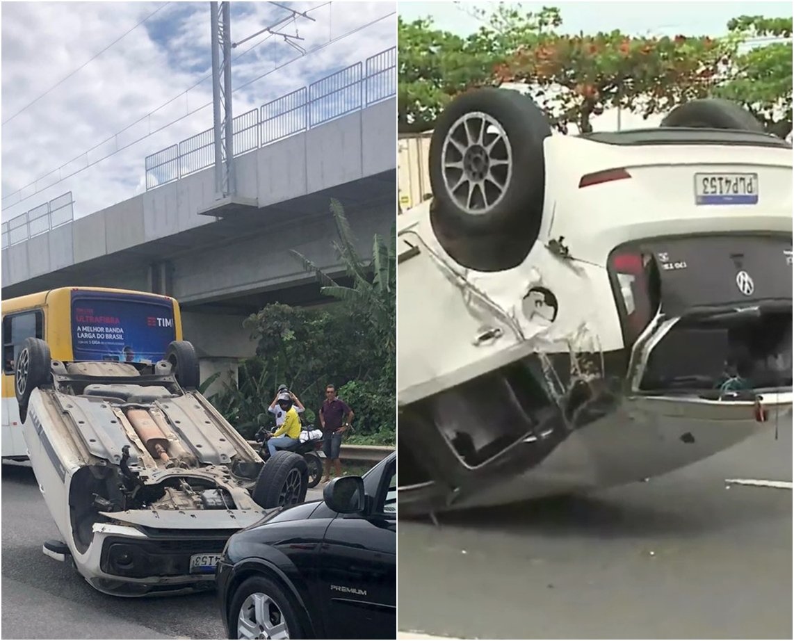 Homem capota carro na BR-324, em Salvador, e é salvo por amigo que dirigia logo atrás 