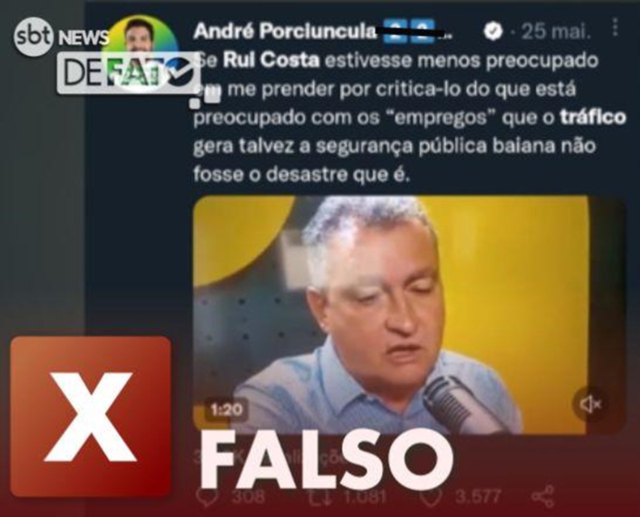 ENGANOSO: Fala de Rui Costa sobre tráfico é tirada de contexto