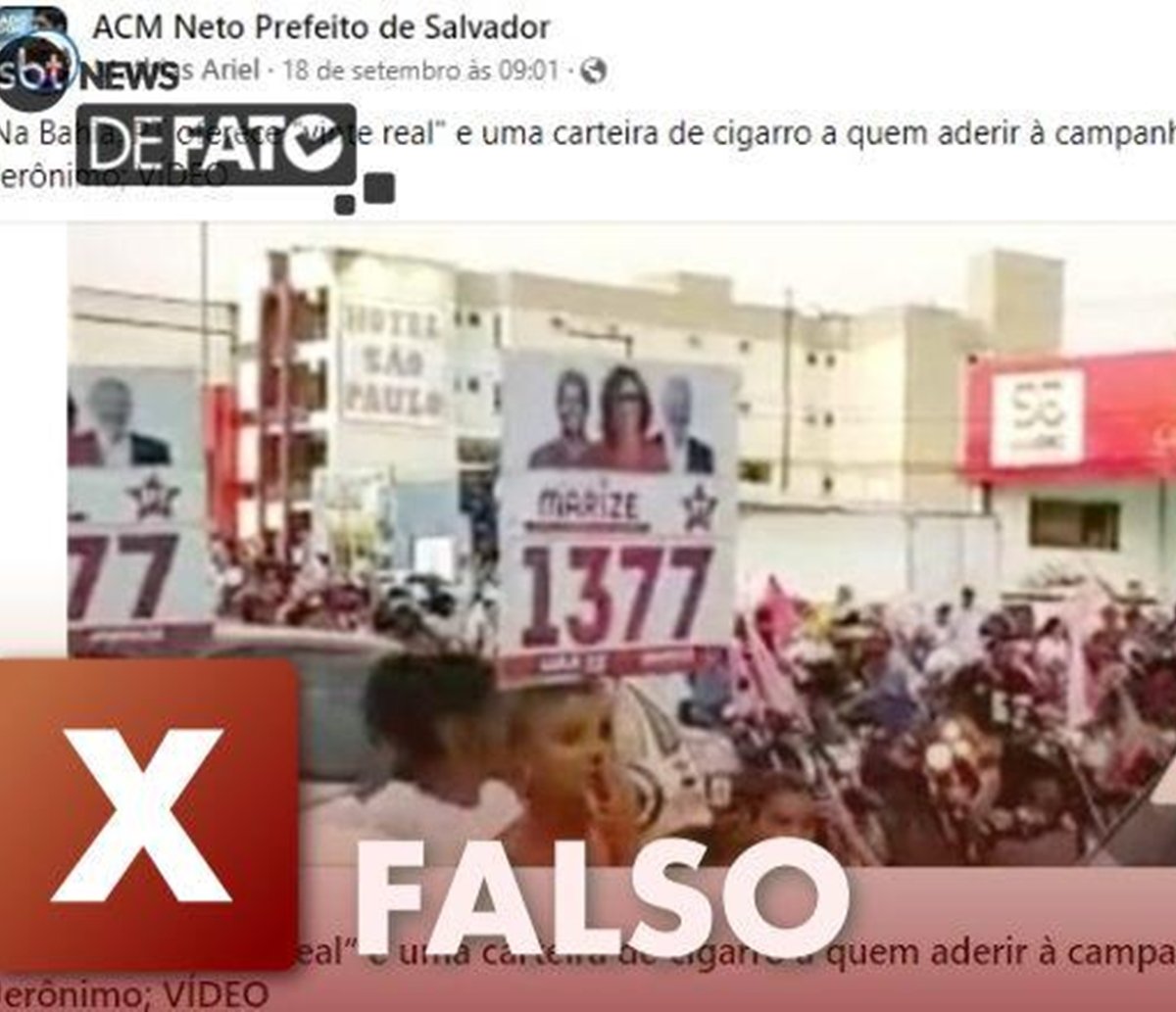 FALSO: PT não deu R$ 20 e cigarro em troca de apoio a Jerônimo