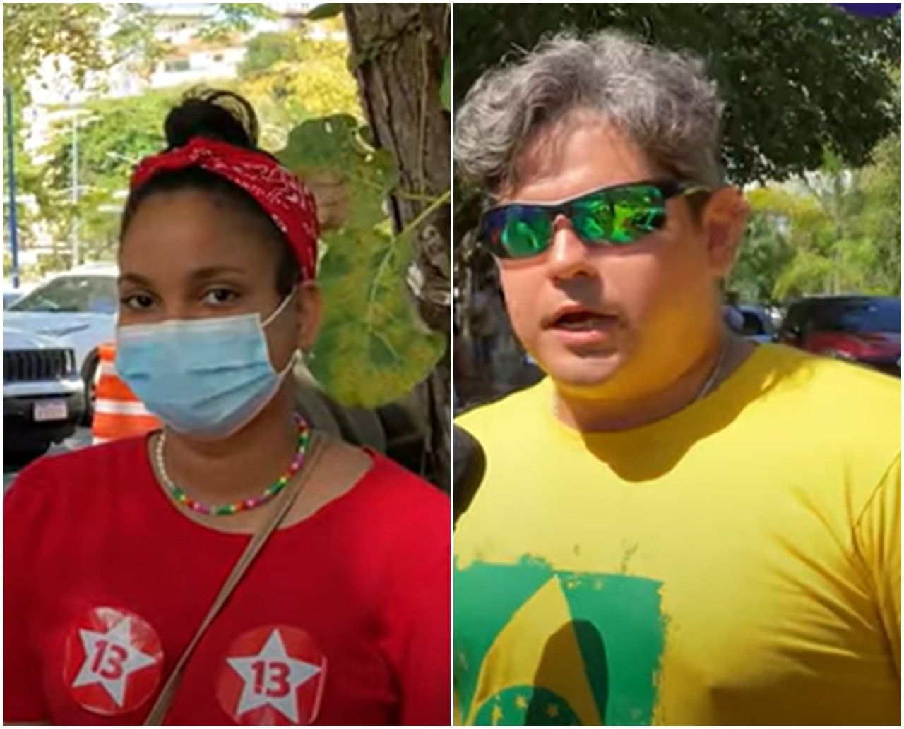 De crachá e camiseta: livre manifestação dos eleitores sobre voto marca primeiro turno 