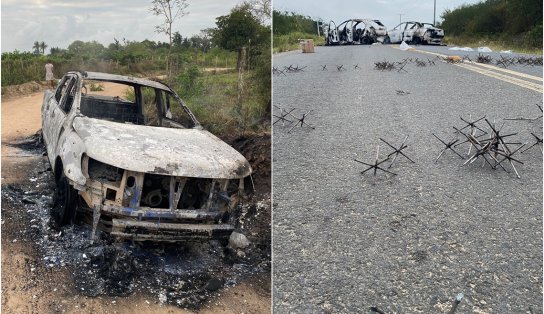 Irará: carros utilizados em ataques a bancos são encontrados incendiados; grupo estava com fuzil