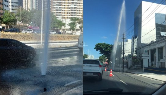 Água jorra no meio da pista e trecho da Avenida ACM é isolado; vídeo