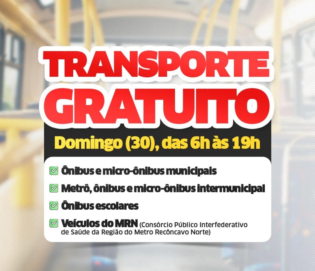 Passagem dos ônibus será gratuita em Lauro de Freitas no domingo; veja lista de linhas  