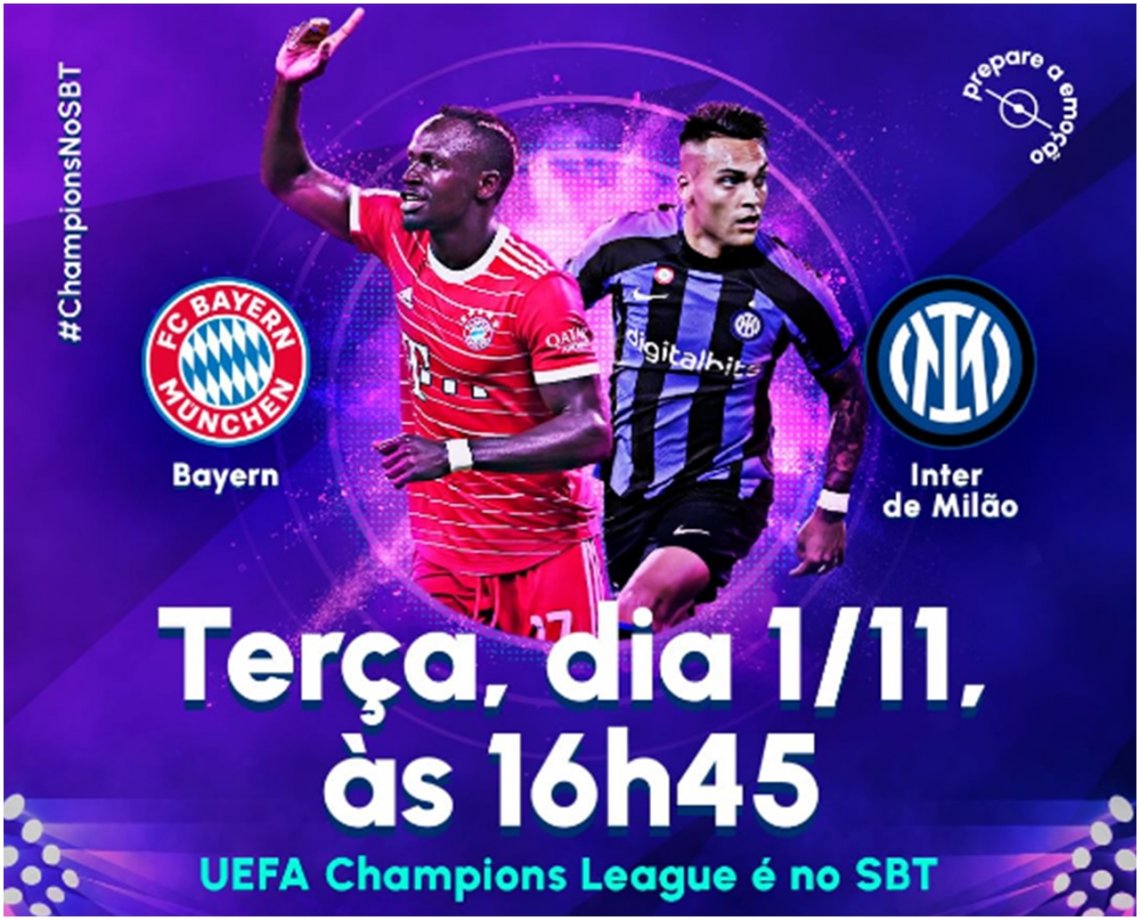 SBT transmite nesta terça Bayern de Munique x Inter de Milão pela Liga dos Campeões