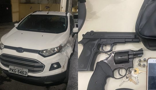 Dupla é detida pela polícia com carro roubado e armas; adolescente de 15 anos e maior de idade realizaram assalto