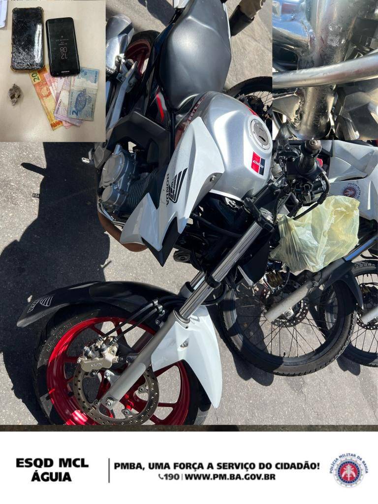 Suspeito é preso com moto adulterada, droga e celular roubado no bairro de Tancredo Neves