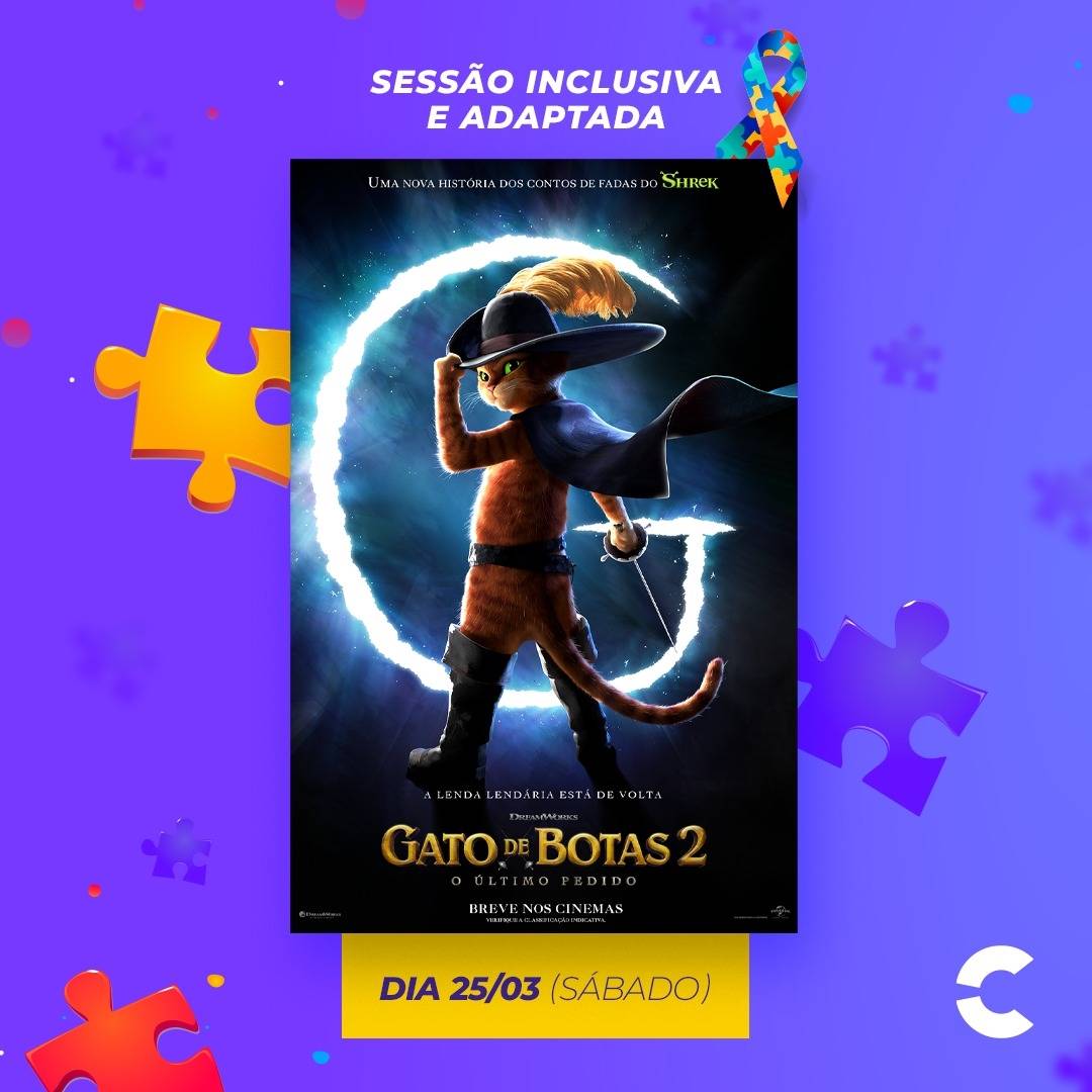 Filme "Gato de Botas 2" ganha sessão inclusiva em shopping de Lauro de Freitas; confira