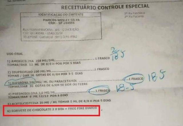 Médico receita sorvete e Free Fire para criança gripada e é demitido de hospital