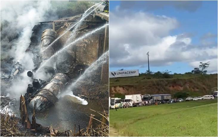 Trânsito da BR 101 é alterado após acidente com tanque combustível; um óbito confirmado