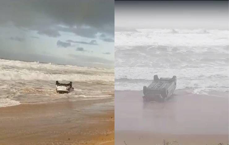 Carro é encontrado "boiando" no mar em Lauro de Freitas; veja vídeo