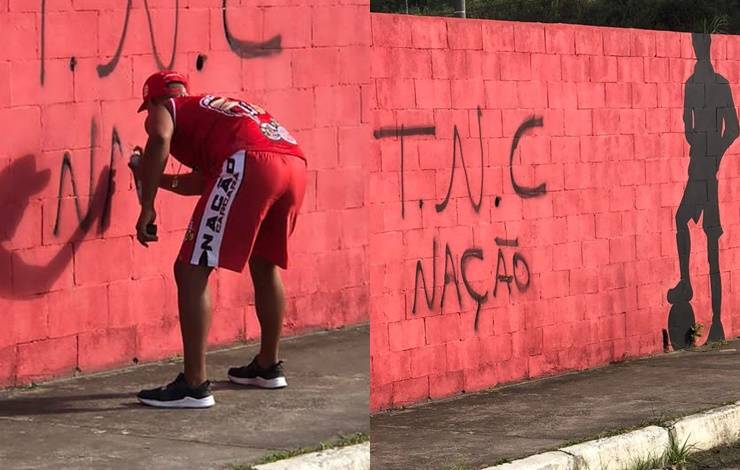 Torcedor do Atlético de Alagoinhas picha muro do Barradão antes de jogo contra Jacuipense