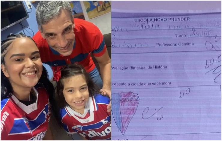 Nota 10: Menina que desenhou escudo do Fortaleza em prova ganha visita de Vojvoda e vai entrar em campo; vídeo