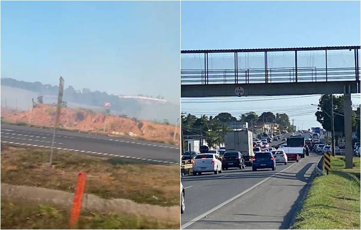 Incêndio acontece próximo a BA-009 e causa engarrafamento extenso em Lauro de Freitas