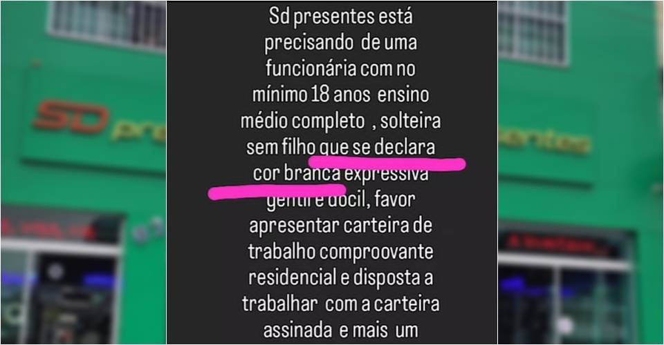 Loja em Caetité causa revolta após anunciar vaga de emprego para mulher branca e 'dócil'