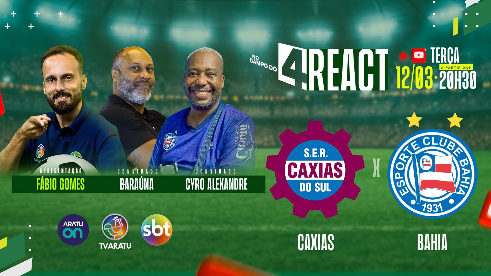 Caxias x Bahia: Aratu transmite react de confronto pela Copa do Brasil