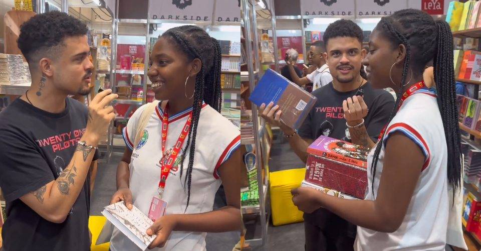 Estudante ganha R$ 1 mil em livros de influenciador durante a Bienal do Livro