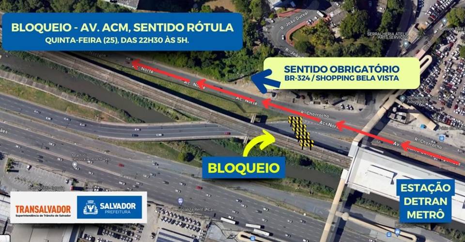 Trecho da Av. ACM terá bloqueio total na noite desta quinta-feira (25)