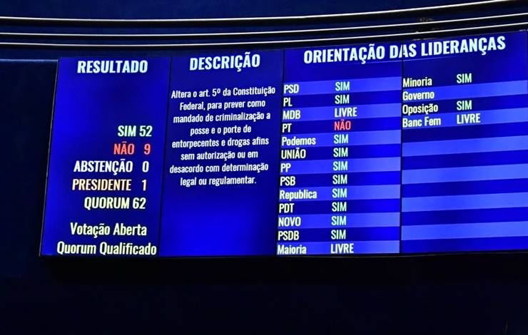 Senado aprova PEC sobre criminalização da posse de drogas