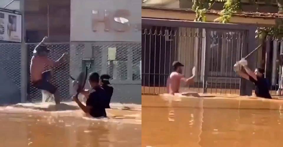 VÍDEO: Moradores perseguem suposto ladrão no meio de enchente no Rio Grande do Sul