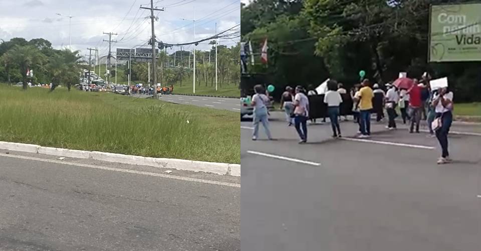 Manifestação de funcionários públicos deixa trânsito congestionado na Avenida Paralela